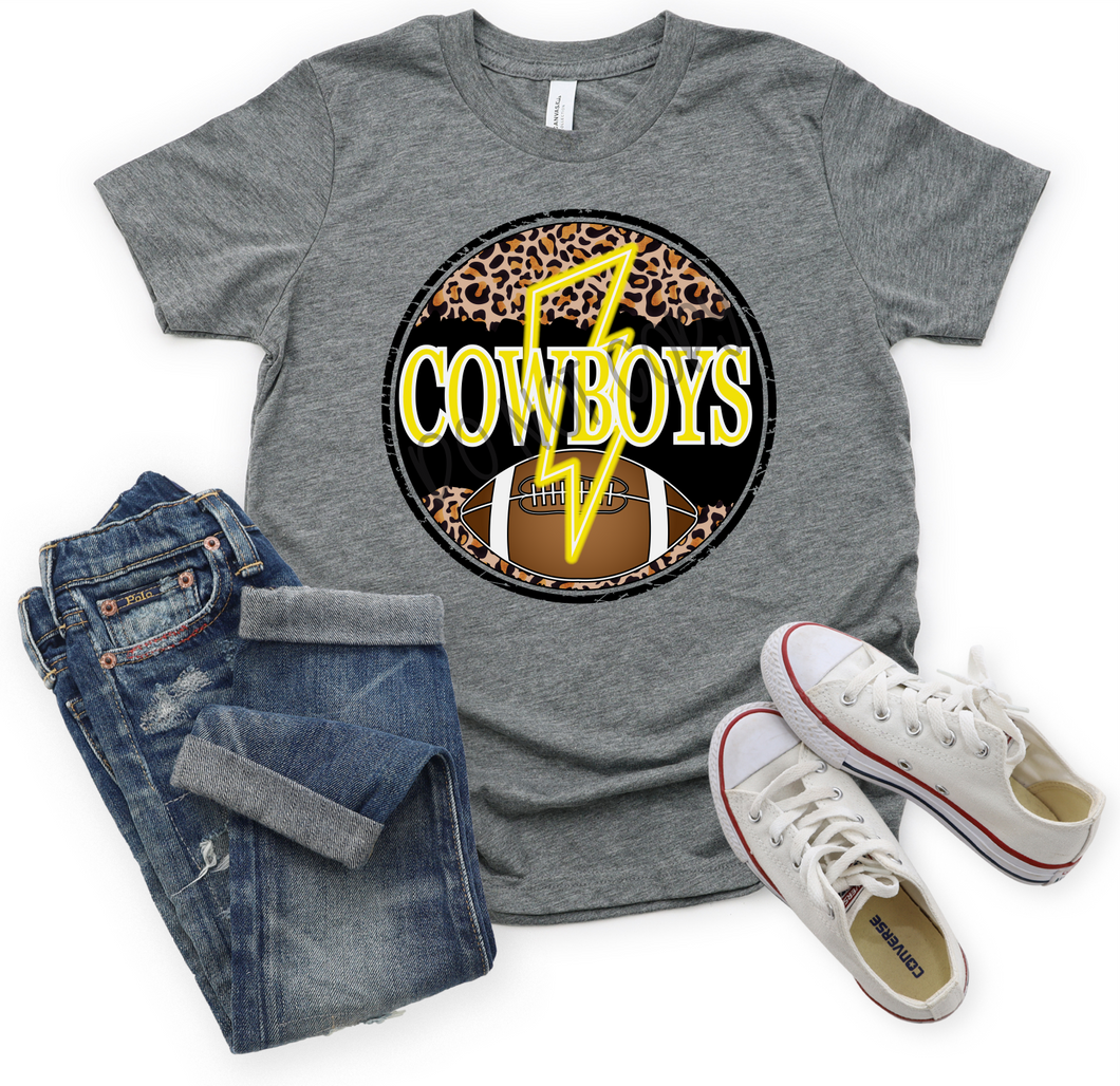 Cowboys Black & Gold Football Cheetah Circle With Neon Lightning Bolt