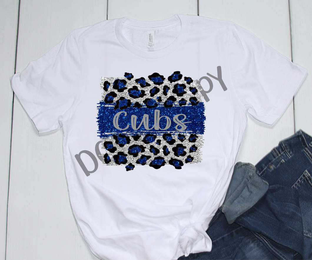 Cubs Navy & Silver Leopard Glitter