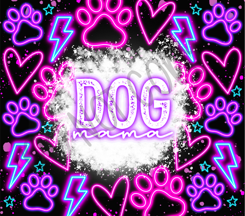 Dog Mama Neon Paws Hearts & Lightning Bolts Completed Tumbler