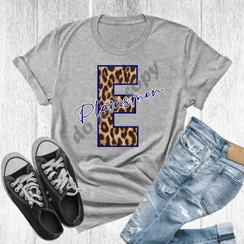 E Plainsmen Navy Blue Leopard Letter