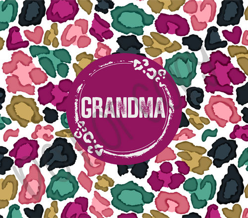 Grandma Pink, Teal & Mustard Leopard 20 oz Straight tumbler Sublimation Transfer