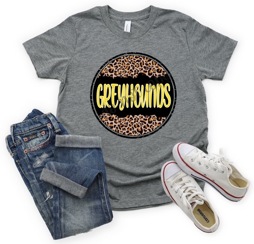 Greyhounds Yellow In Black & Leopard Circle