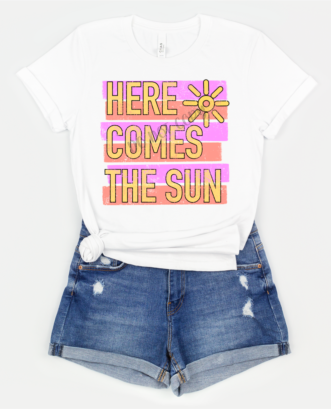 Here Comes The Sun Pink & Coral Stripes Transfer