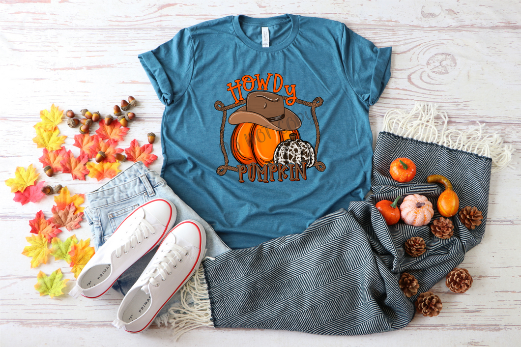 Howdy Pumpkin with Cowhide And Orange Pumpkins With Cowboy Hat Transfer