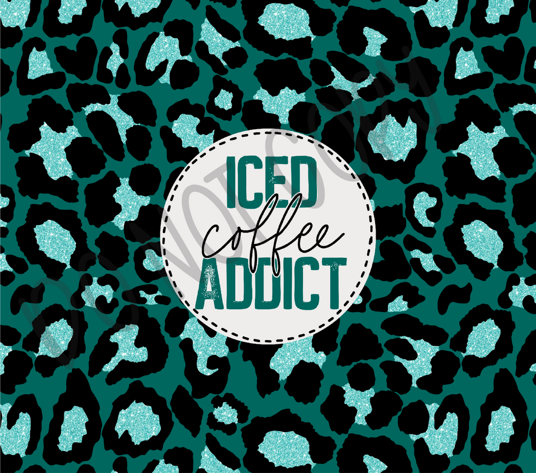 Iced Coffee Green Leopard 20 oz Straight tumbler Sublimation Transfer