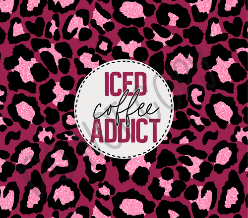 Iced Coffee Pink Leopard 20 oz Straight tumbler Sublimation Transfer