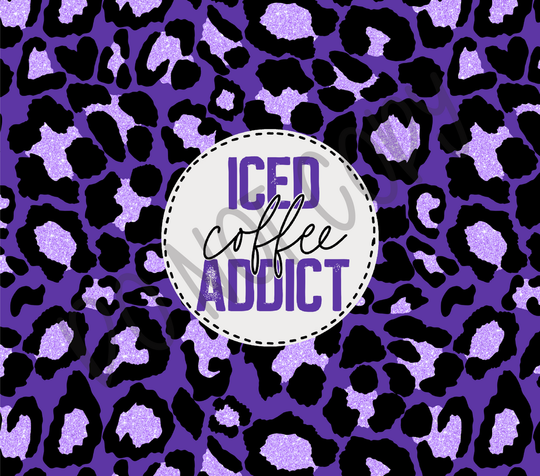 Iced Coffee Purple Leopard 20 oz Straight tumbler Sublimation Transfer