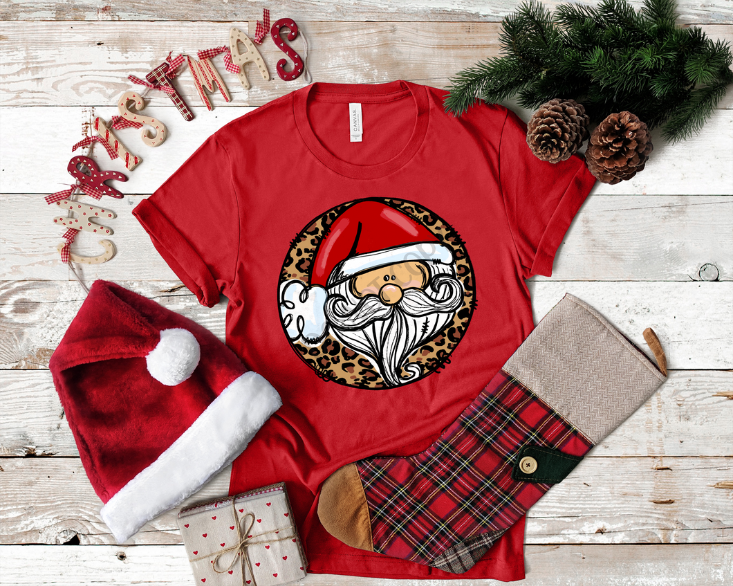 Santa With Red Hat In Leopard Circle Transfer