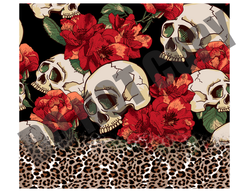 Leopard with Red Flowers Skulls20 oz Straight tumbler Sublimation Transfer