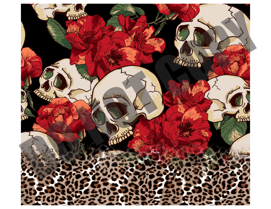 Leopard with Red Flowers Skulls20 oz Straight tumbler Sublimation Transfer