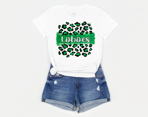 Loboes Green and White Leopard Glitter