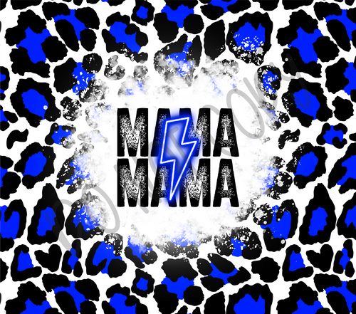 Mama Blue Leopard & Lightning Bolt 20 oz Straight tumbler Sublimation Transfer