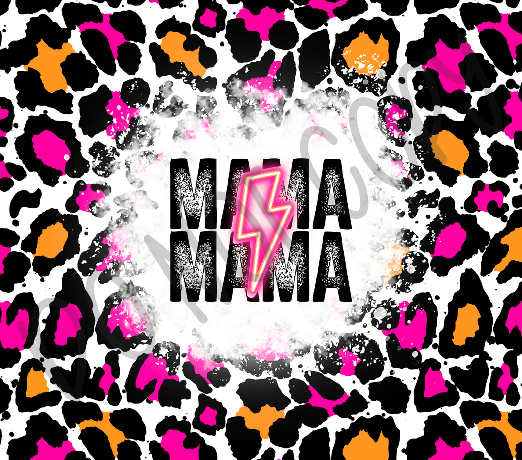 Mama Orange & Pink Leopard & Lightning Bolt 20 oz Straight tumbler Sublimation Transfer