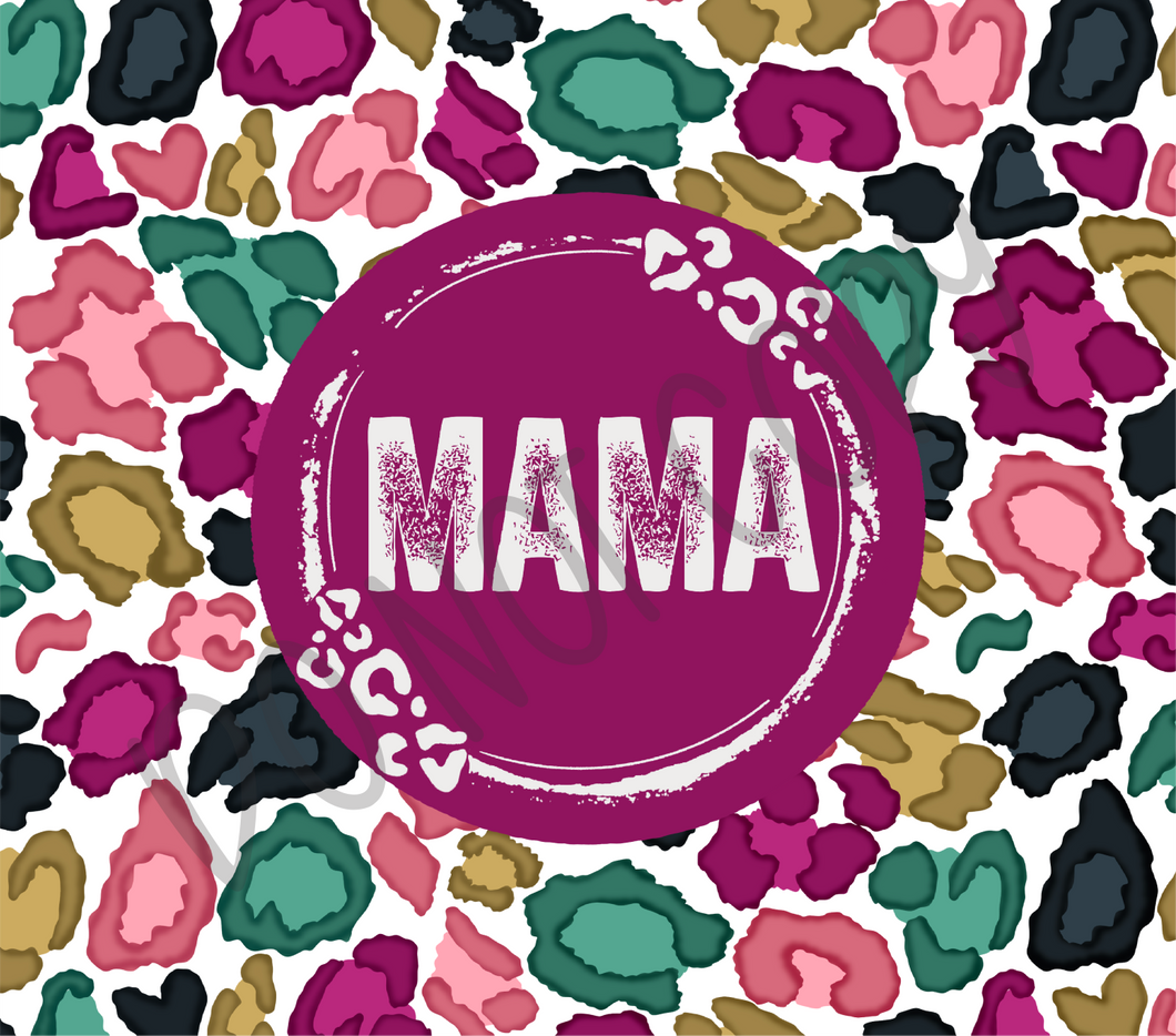 Mama Pink, Teal & Mustard Leopard 20 oz Straight tumbler Sublimation Transfer