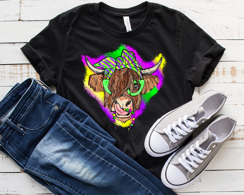 Highland Cow Mardi Gras Colorful Background Transfer