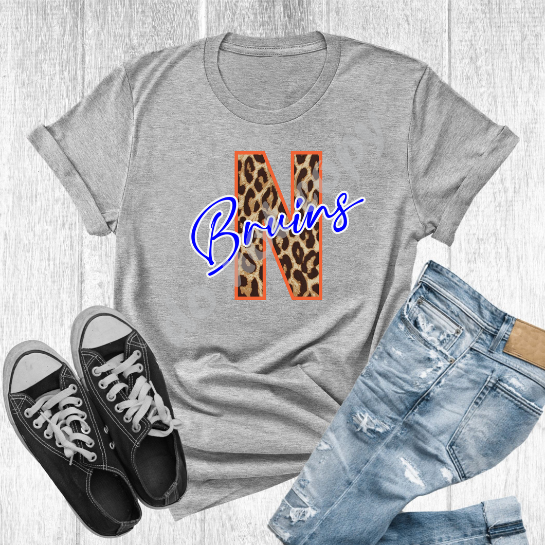 N Bruins Orange & Royal Leopard Letter