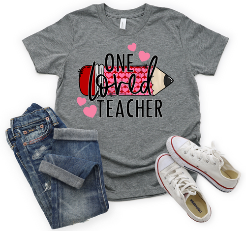 One Loved Teacher Pencil With Pink Hearts Transfer