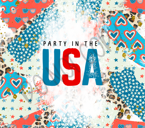 Party In The USA Patriotic & Leopard 20 oz Straight tumbler Sublimation Transfer