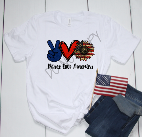 Peace Love America Patriotic Sunflower Transfer