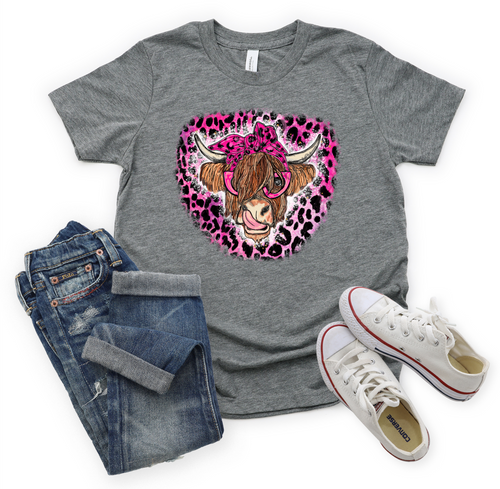 Highland Cow Pink Leopard Transfer