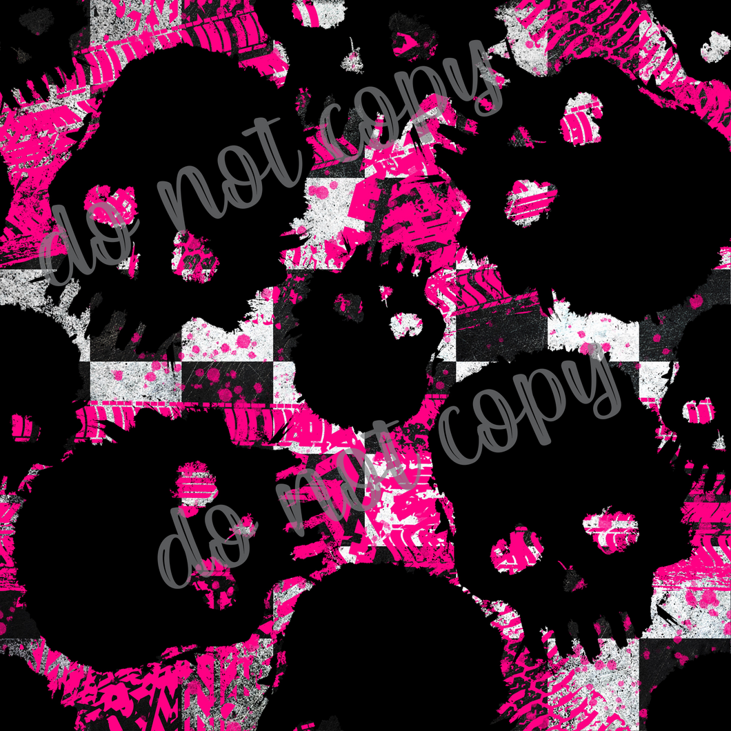 Pink Racing Checkered Flag with Skulls Background 12x12