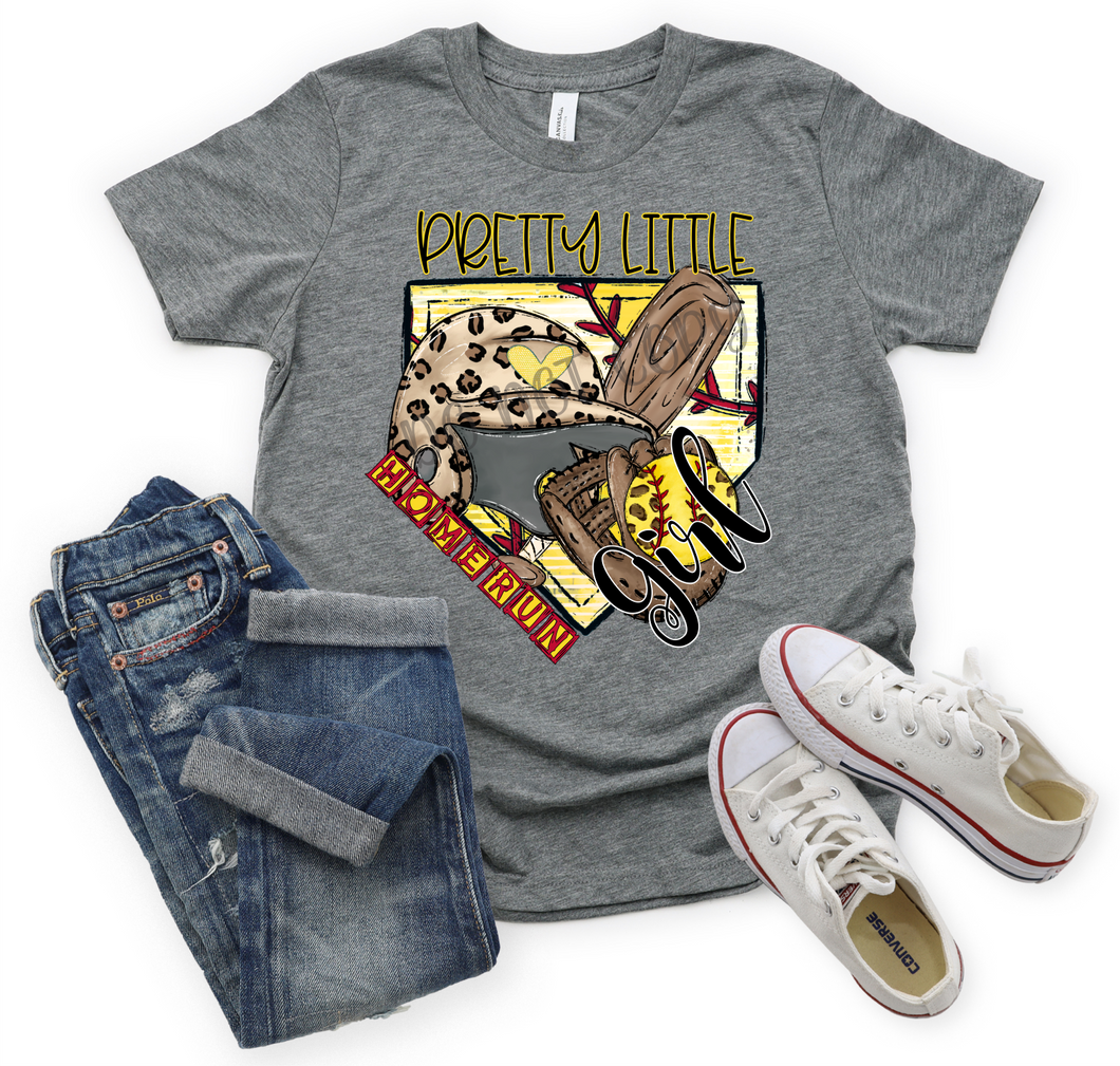 Pretty Little Homerun Girl Light Leopard, Red & Yellow Softball Transfer