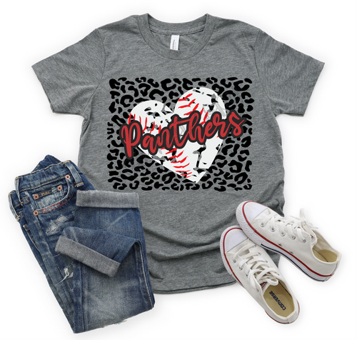 Panthers Dark Red Baseball Heart With Leopard Background