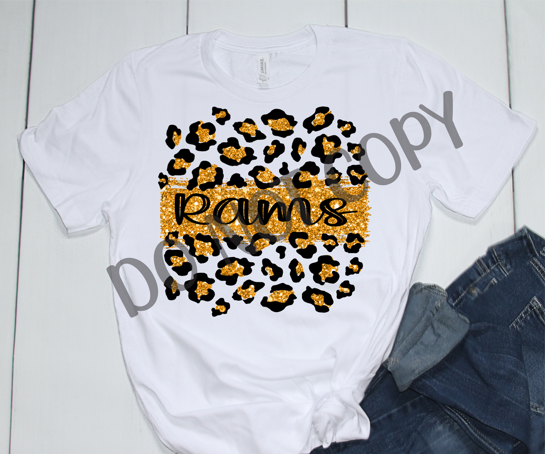 Rams Black & Gold Leopard Glitter Transfer