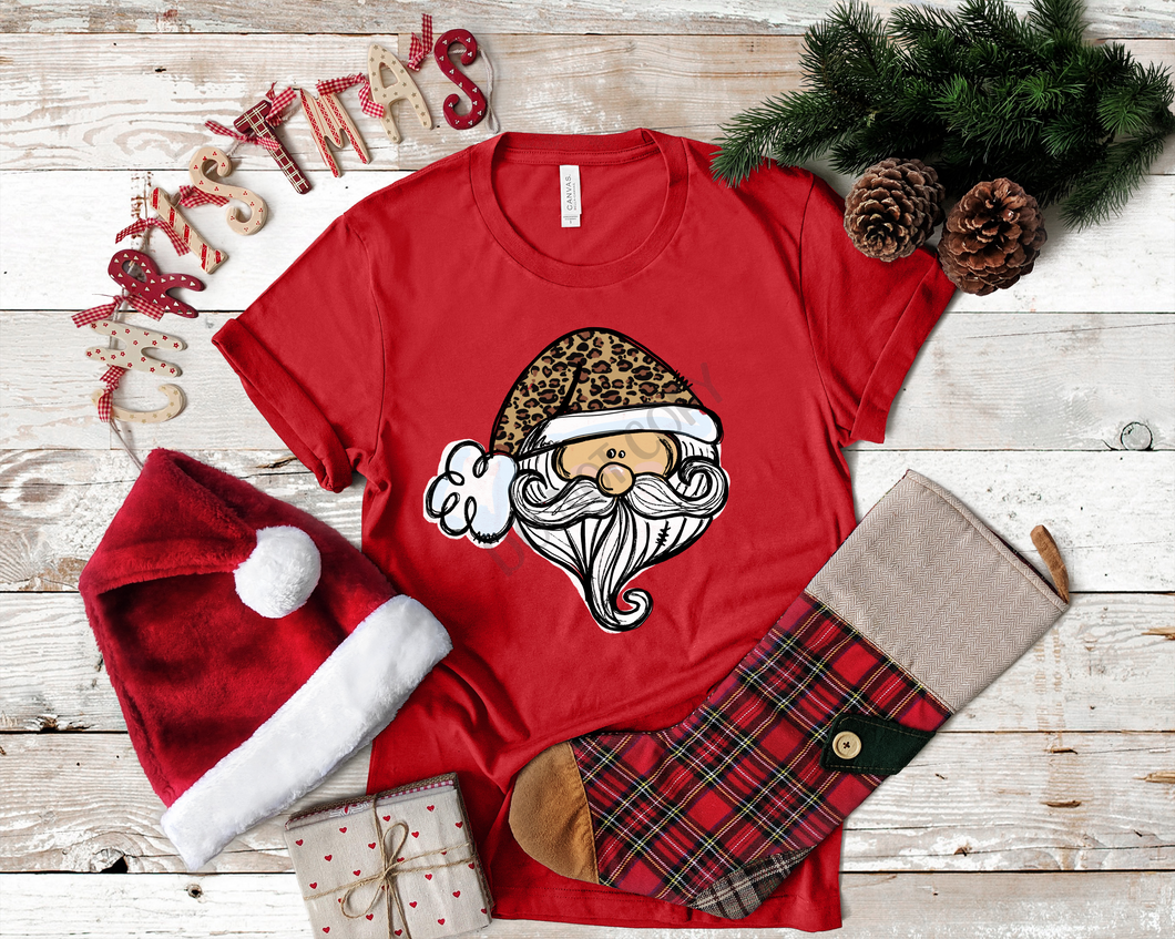 Santa With Leopard Hat Transfer