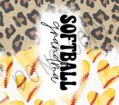 Softball Grandma Leopard & Baseballs  20 oz Straight tumbler Sublimation Transfer