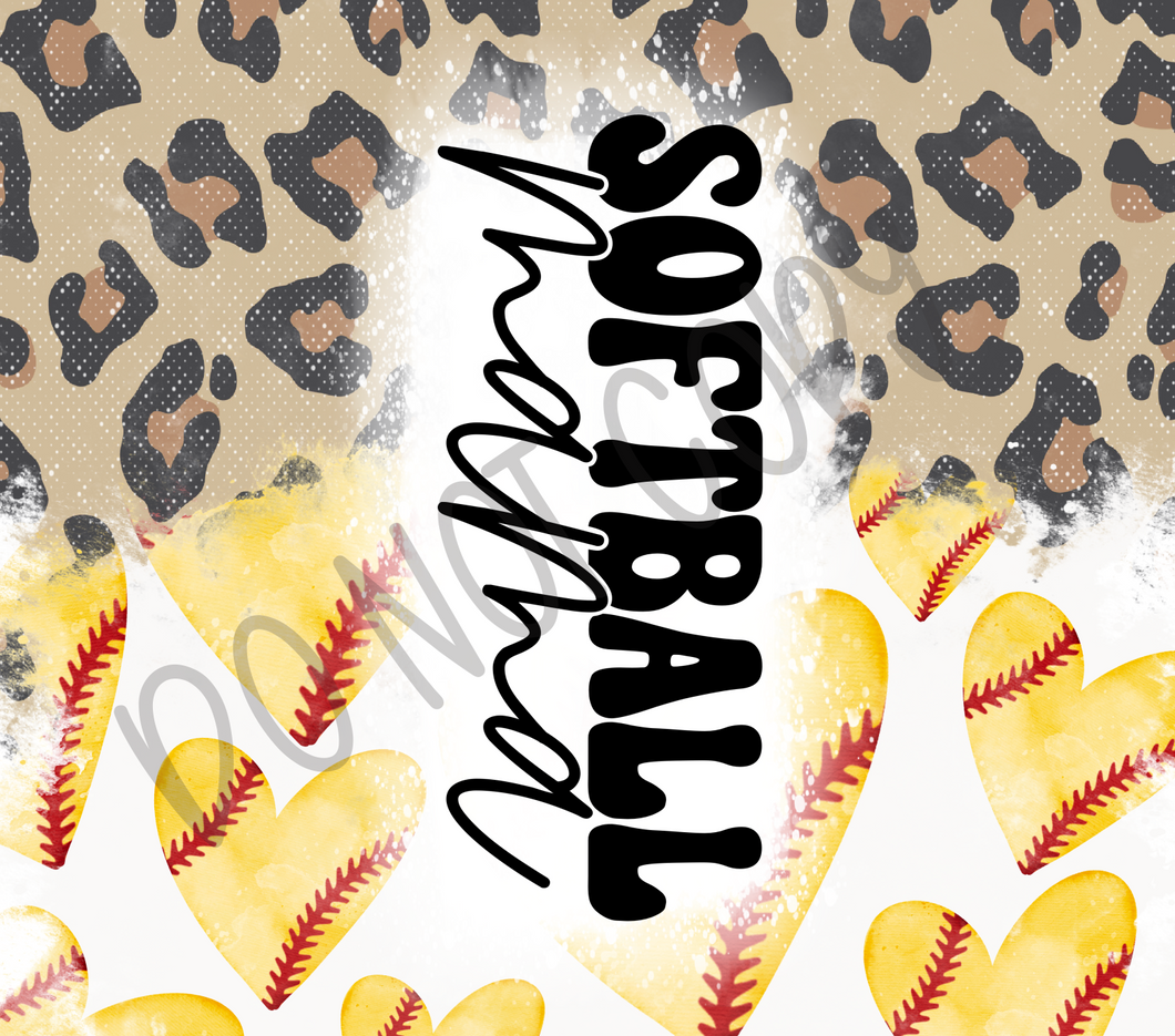 Softball Mama Leopard & Baseballs  20 oz Straight tumbler Sublimation Transfer