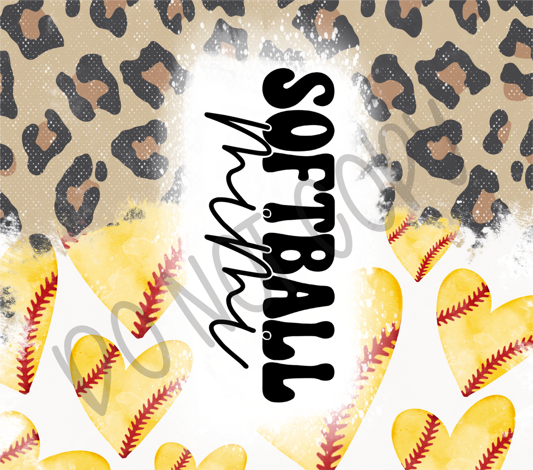 Softball Mini Leopard & Baseballs  20 oz Straight tumbler Sublimation Transfer