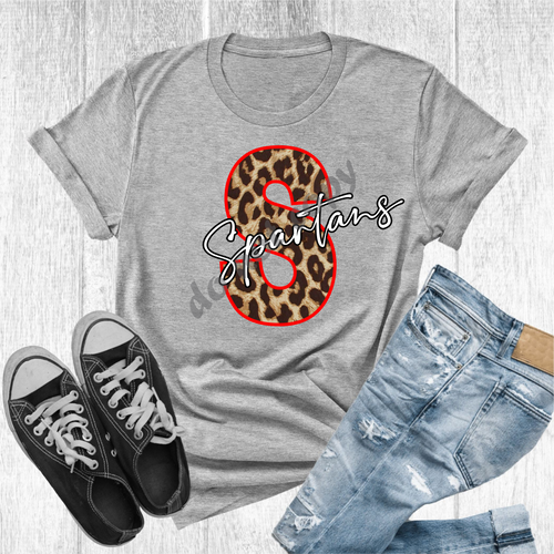 S Spartans Red Black & White Leopard Letter