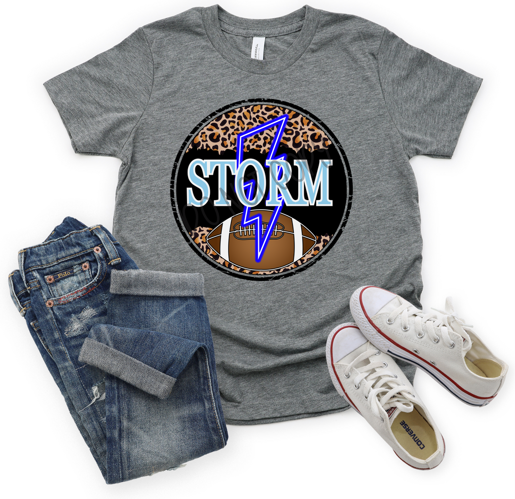 Storm Blue & Carolina Football Cheetah Circle With Neon Lightning Bolt