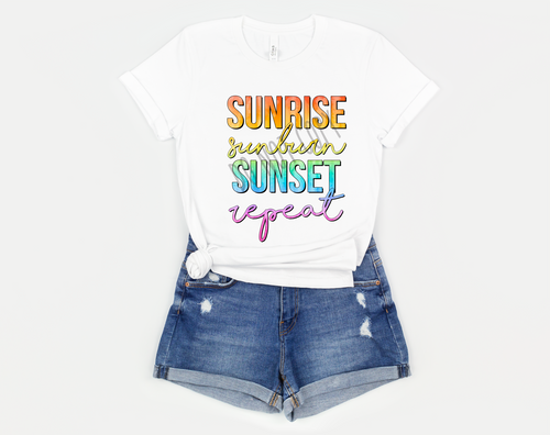 Sunrise Sunburn Sunset Repeat Orange Yellow & Teal Transfer