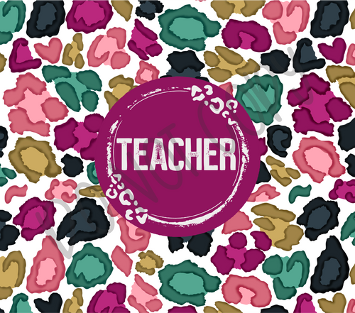 Teacher Pink, Teal & Mustard Leopard 20 oz Straight tumbler Sublimation Transfer