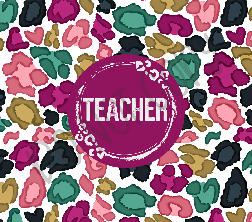 Teacher Pink Teal & Mustard Leopard Completed Tumbler