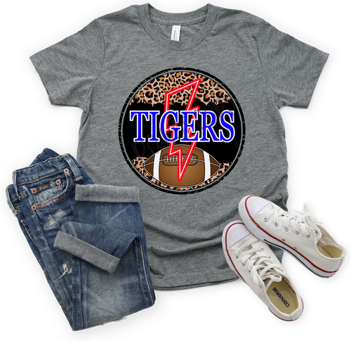 Tigers Red, White & Blue Football Cheetah Circle With Neon Lightning Bolt