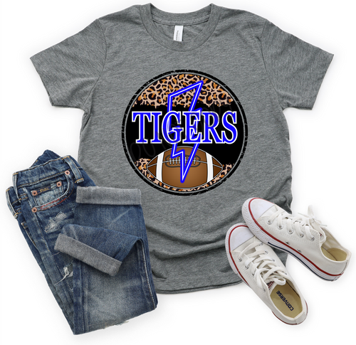 Tigers Royal & White Football Cheetah Circle With Neon Lightning Bolt