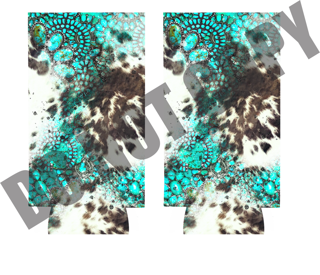 Cowhide Turquoise Slim Koozie