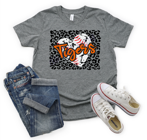 Tigers Orange Baseball Heart With Leopard Background