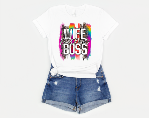 Wife Mama Boss Colorful Leopard Brushstroke Transfer