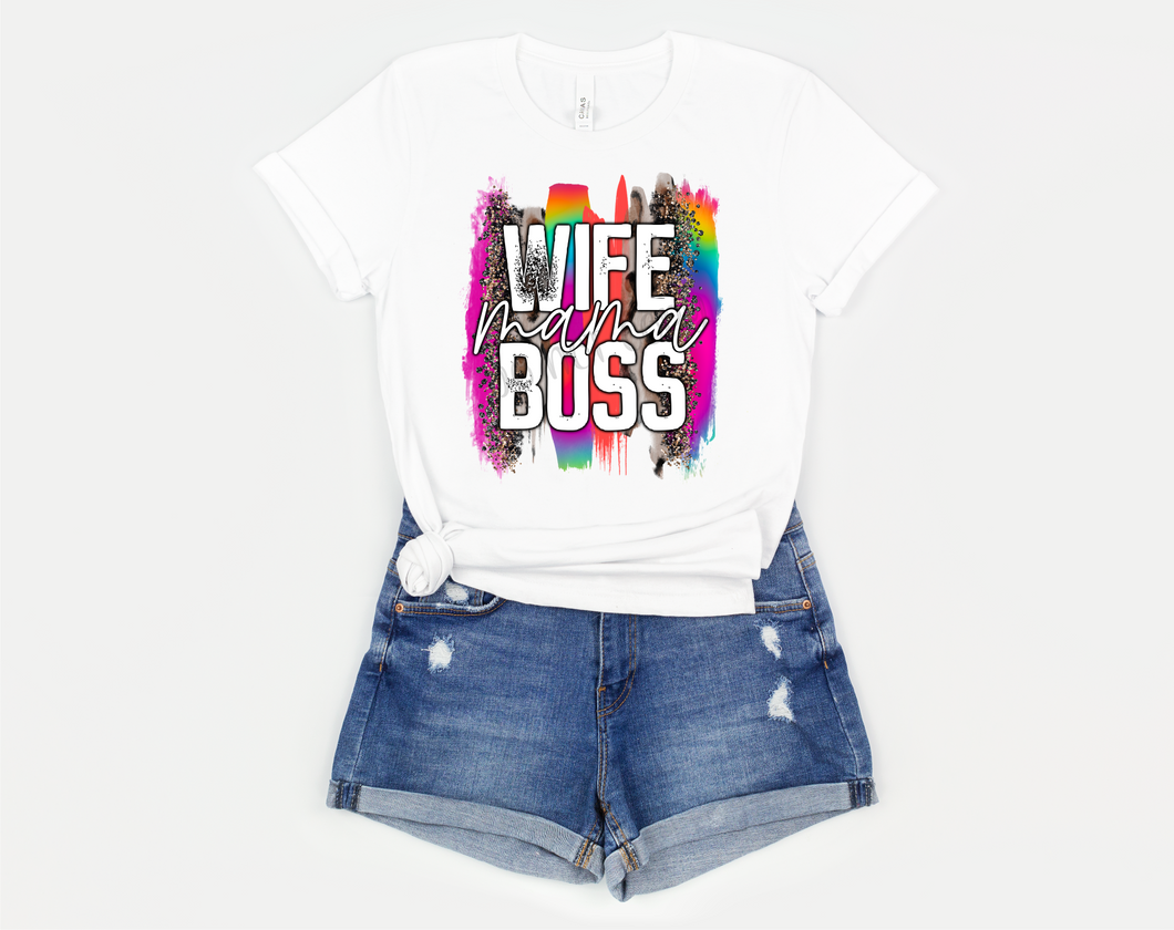 Wife Mama Boss Colorful Leopard Brushstroke Transfer