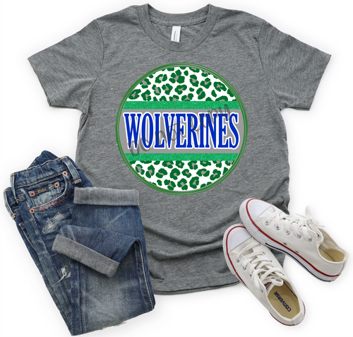 Wolverines Green, Royal & White Leopard Circle Print Font