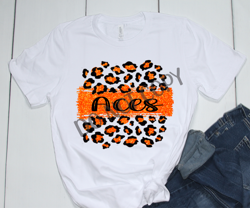 Aces Orange & Black Leopard Glitter