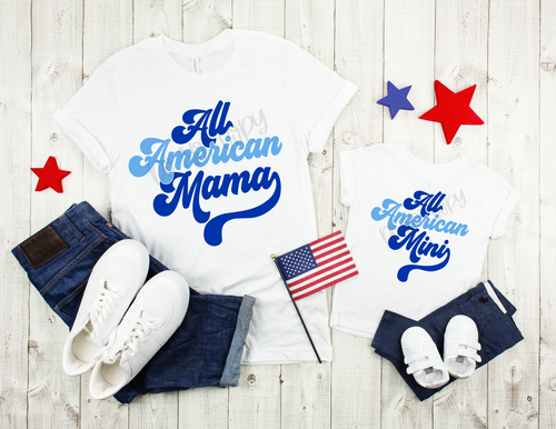 All American Mama Blue & Light Blue Transfer