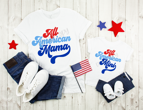 All American Mama Red, Blue & Light Blue Transfer