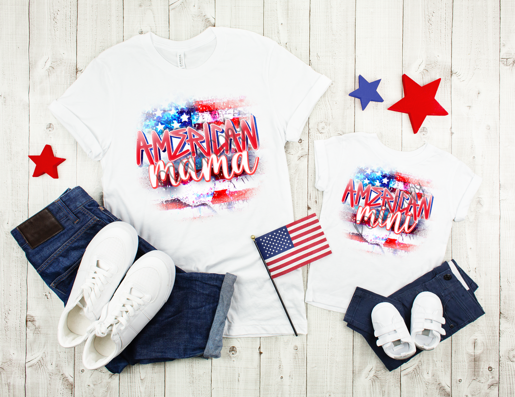 American Mama With American Flag Background Transfer