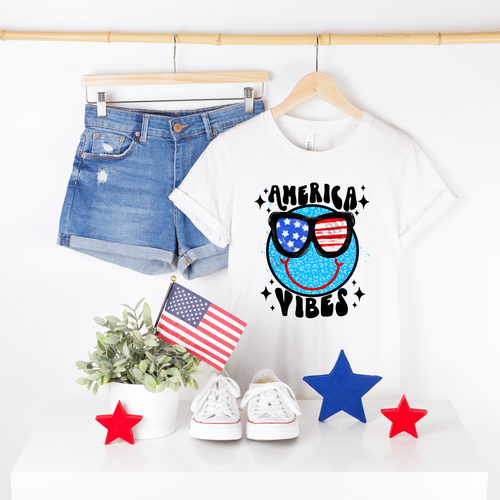 America Vibes Blue Leopard Smiley Face Transfer