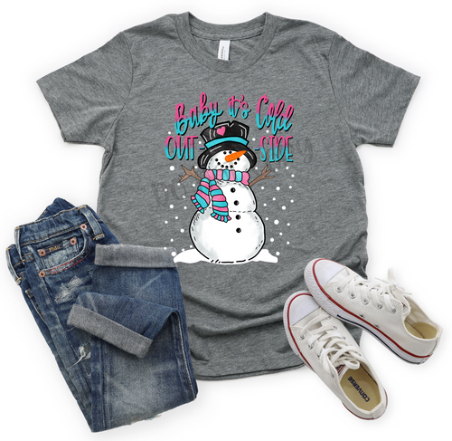 Baby It's Cold Outside Pink & Blue Snowman Transfer